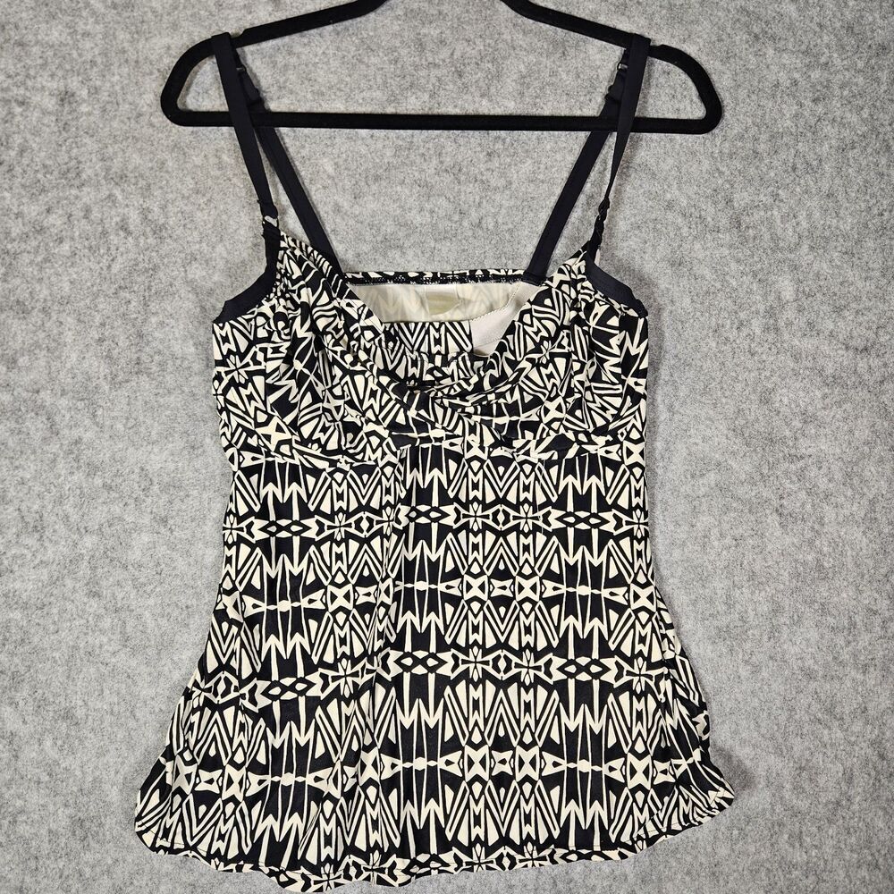 Swim Systems Black Off White Tribal Geometric Tankini Top Beach Summer Sz‎ 34DD